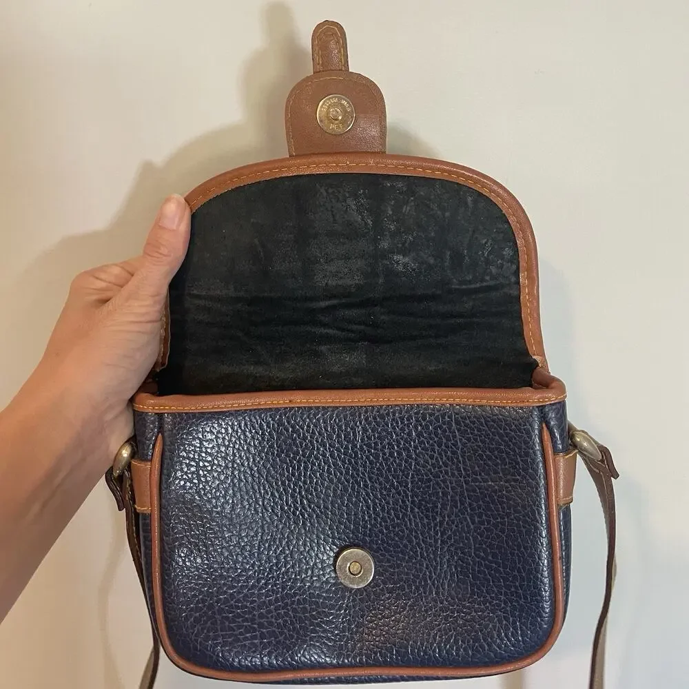 Dooney & Bourke VTG All Weather Leather Equestrian Saddle Bag Crossbody Blue‎
